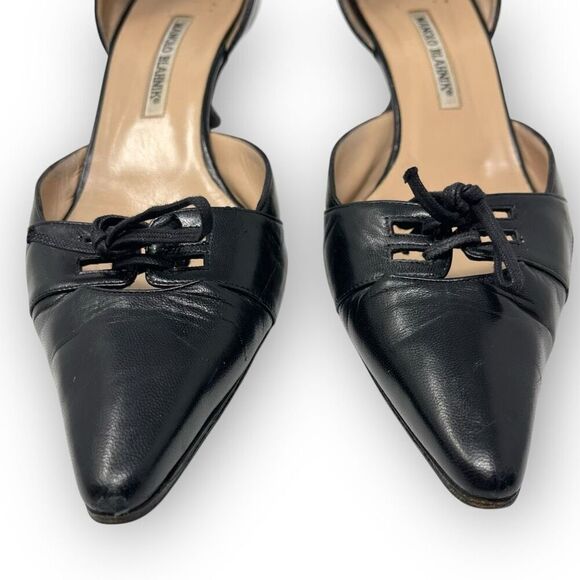 Manolo Blahnik Retro Black Leather Bow Detail Pointed Toe Heel Womens Size EU 41 - Picture 3 of 16